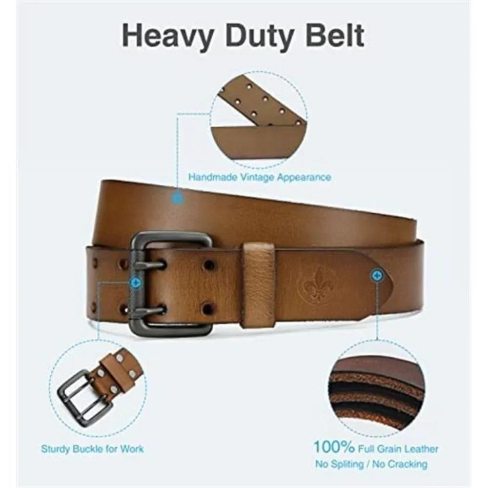 Men's Double Prong Belt 40mm with Full Grain Leather, Brown